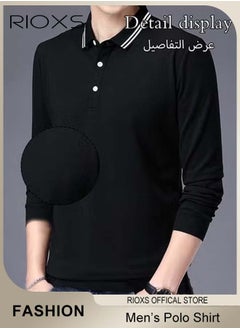 RIOXS Men's Slim-fit Polo Shirt, Basic Long Sleeve T-Shirt, Comfy Breathable Shirt, Classic 3-Button Closure Tops, Reliable Option for Any Man Seeking Comfort without Compromising on Style  - Image 2