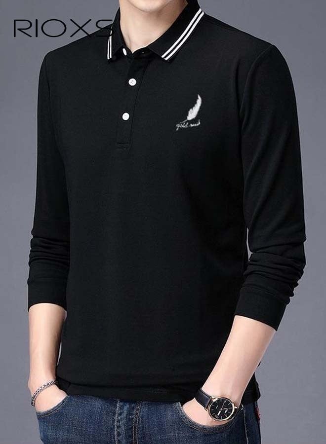 RIOXS Men's Slim-fit Polo Shirt, Basic Long Sleeve T-Shirt, Comfy Breathable Shirt, Classic 3-Button Closure Tops, Reliable Option for Any Man Seeking Comfort without Compromising on Style - Image 1