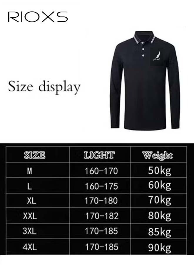 RIOXS Men's Slim-fit Polo Shirt, Basic Long Sleeve T-Shirt, Comfy Breathable Shirt, Classic 3-Button Closure Tops, Reliable Option for Any Man Seeking Comfort without Compromising on Style - Image 2