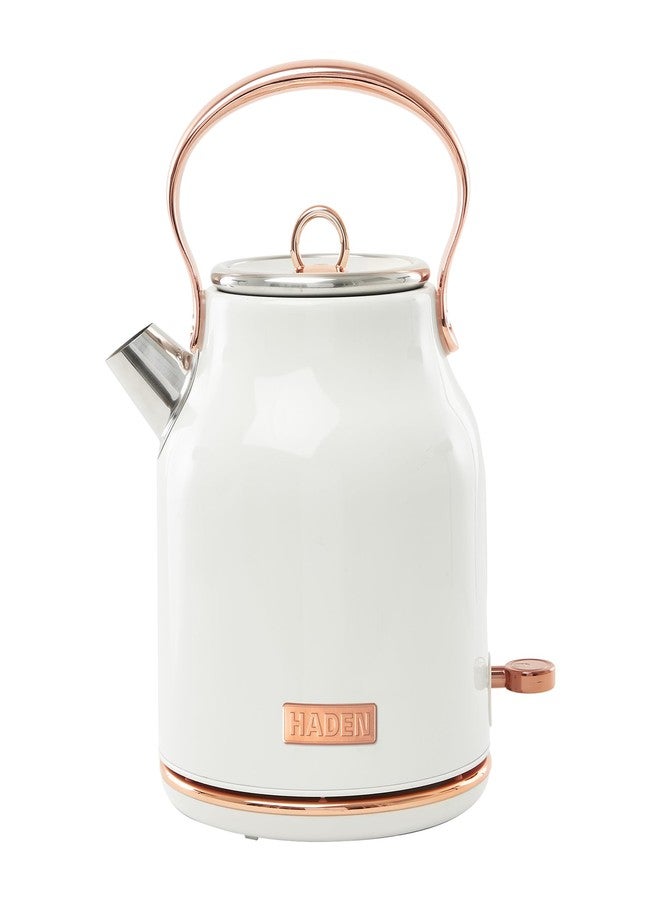 Haden Heritage 1.7 Liter Stainless Steel Electric Kettle, Hot Water Kettle with 360-Degree Base and Auto Shutoff, Ivory & Copper - Image 1