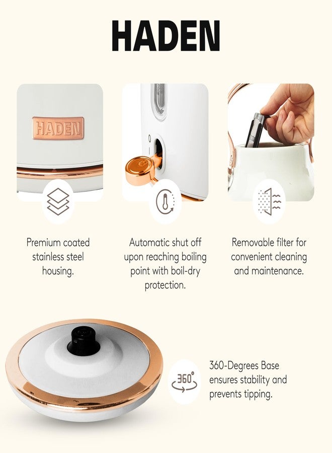 Haden Heritage 1.7 Liter Stainless Steel Electric Kettle, Hot Water Kettle with 360-Degree Base and Auto Shutoff, Ivory & Copper - Image 3