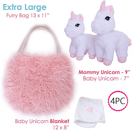Perfectto Design Unicorn Toy for Girls Age 3, 4, 5. 4 PCS Set - Mommy Baby Stuffed Animal, Bag and a Doll Blanket. Unicorn Gift for 3-6 Year Old Girl Birthday or Christmas. (White Pink) - Image 3
