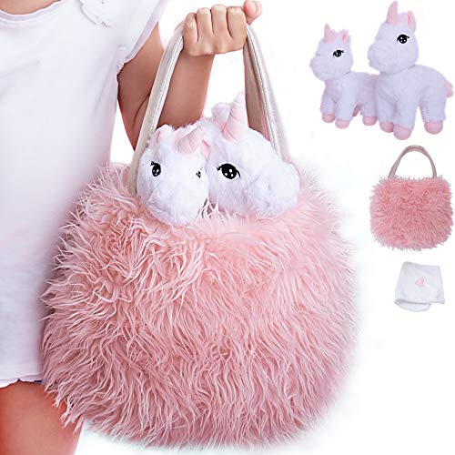 Perfectto Design Unicorn Toy for Girls Age 3, 4, 5. 4 PCS Set - Mommy Baby Stuffed Animal, Bag and a Doll Blanket. Unicorn Gift for 3-6 Year Old Girl Birthday or Christmas. (White Pink) - Image 2