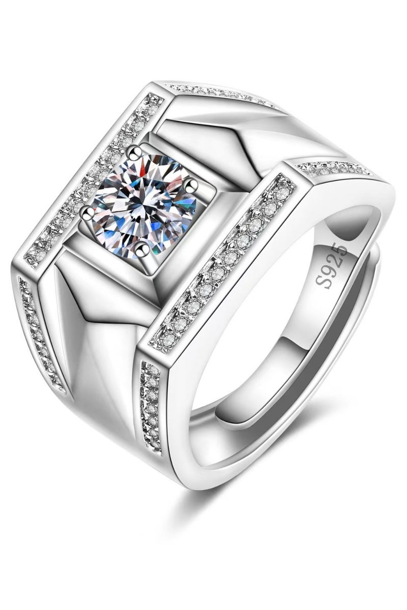 Akali 1 Carat  Moissanite Men's Wedding Ring , S925 Plated With White Gold  ,Adjustable Size , Luxury Gift Box , Ready to Gift - Image 1