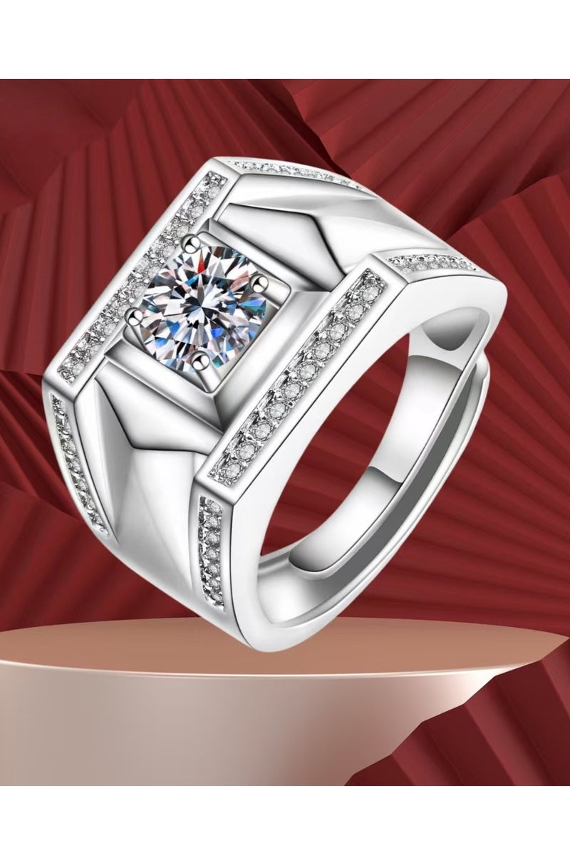 Akali 1 Carat  Moissanite Men's Wedding Ring , S925 Plated With White Gold  ,Adjustable Size , Luxury Gift Box , Ready to Gift - Image 2