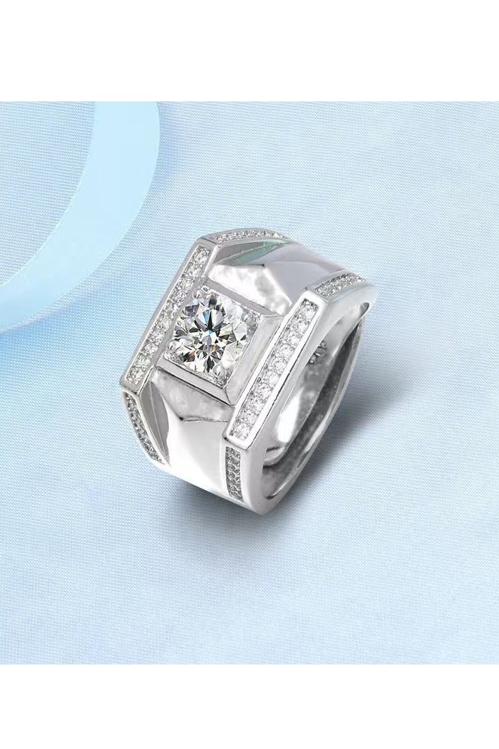 Akali 1 Carat  Moissanite Men's Wedding Ring , S925 Plated With White Gold  ,Adjustable Size , Luxury Gift Box , Ready to Gift - Image 3