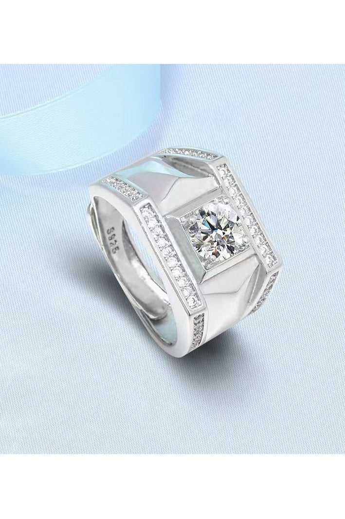 Akali 1 Carat  Moissanite Men's Wedding Ring , S925 Plated With White Gold  ,Adjustable Size , Luxury Gift Box , Ready to Gift - Image 4