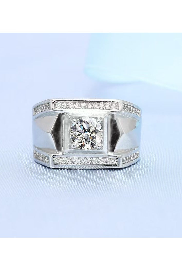 Akali 1 Carat  Moissanite Men's Wedding Ring , S925 Plated With White Gold  ,Adjustable Size , Luxury Gift Box , Ready to Gift - Image 5