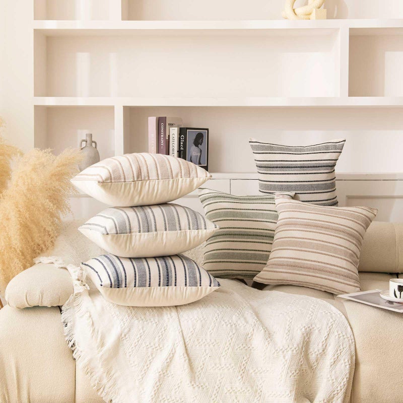 WACOMECO Pack of 2 Farmhouse Throw Pillow Covers, Textured Boho Cushion Covers for Couch Sofa Bed Home Decoration, 18x18 inch, Khaki - Image 4