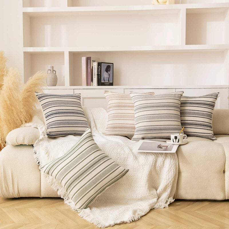 WACOMECO Pack of 2 Farmhouse Throw Pillow Covers, Textured Boho Cushion Covers for Couch Sofa Bed Home Decoration, 18x18 inch, Khaki - Image 3