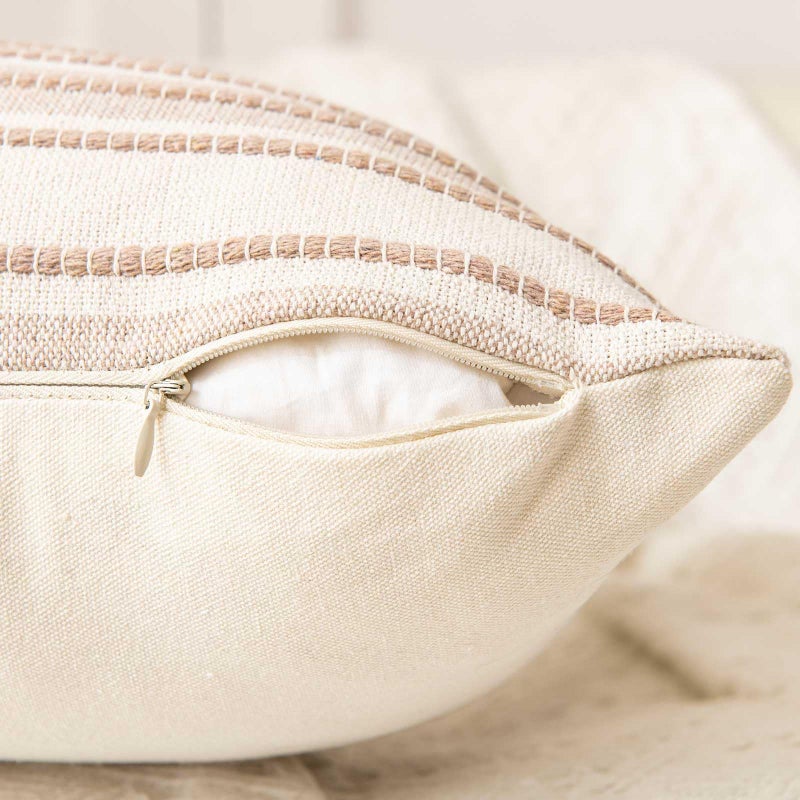 WACOMECO Pack of 2 Farmhouse Throw Pillow Covers, Textured Boho Cushion Covers for Couch Sofa Bed Home Decoration, 18x18 inch, Khaki - Image 5