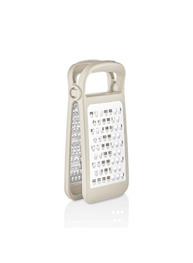 Titiz Double sided folding cheese & vegetable grater stainless steel coarse & fine blades non slip comfort grip space saving design dishwasher safe beige - Image 1