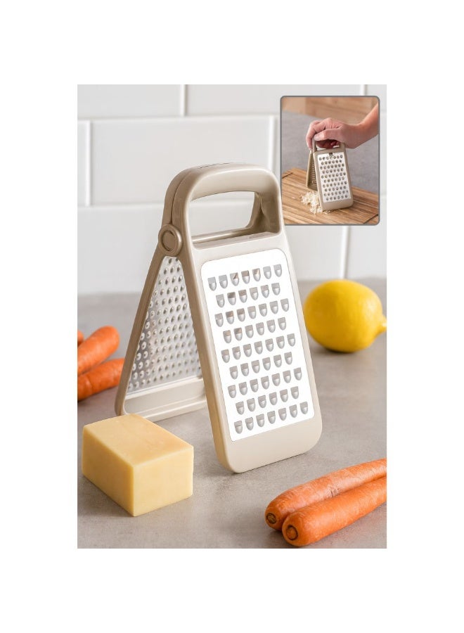 Titiz Double sided folding cheese & vegetable grater stainless steel coarse & fine blades non slip comfort grip space saving design dishwasher safe beige - Image 2