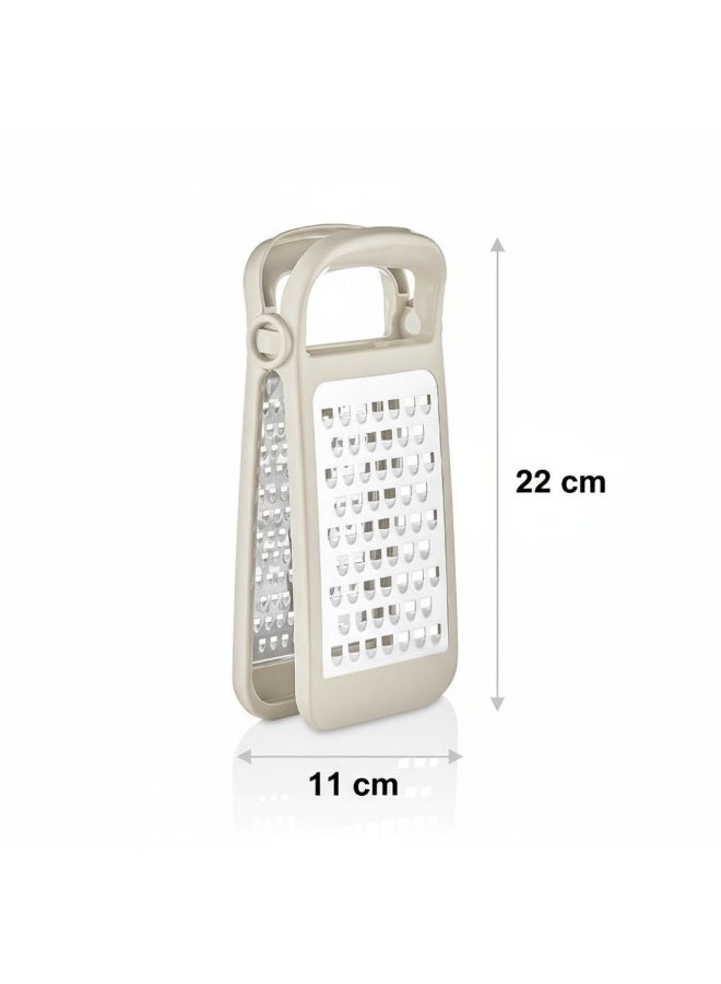 Titiz Double sided folding cheese & vegetable grater stainless steel coarse & fine blades non slip comfort grip space saving design dishwasher safe beige - Image 4