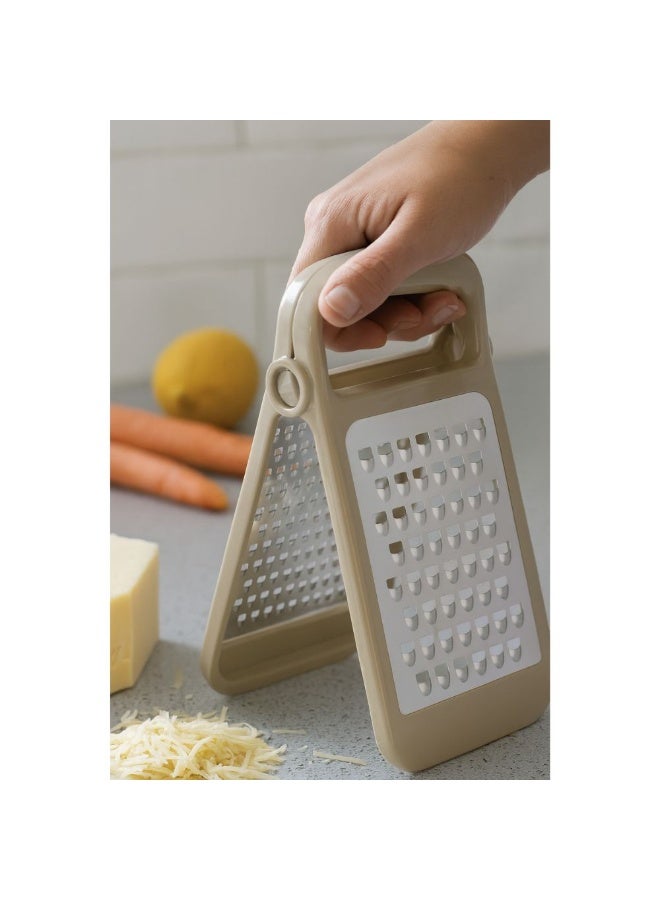 Titiz Double sided folding cheese & vegetable grater stainless steel coarse & fine blades non slip comfort grip space saving design dishwasher safe beige - Image 3