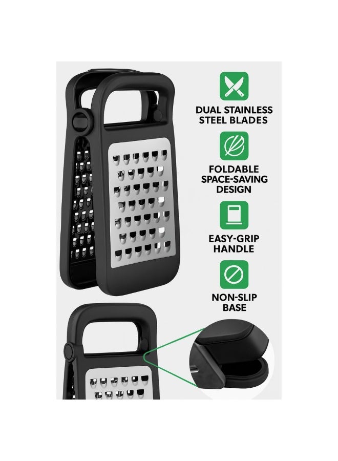 Titiz Double sided folding cheese & vegetable grater stainless steel coarse & fine blades non slip comfort grip space saving design dishwasher safe beige - Image 5