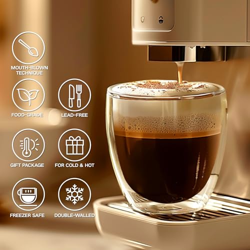 TECOHORS 8 Ounces Set of 4 Double Walled Glass Coffee Mugs Insulated Layer Coffee Cups Borosilicate Glass Espresso Double Insulated Clear Glass Coffee Mug for Hot Beverages - Image 2