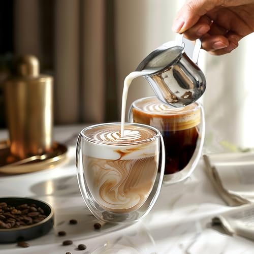 TECOHORS 8 Ounces Set of 4 Double Walled Glass Coffee Mugs Insulated Layer Coffee Cups Borosilicate Glass Espresso Double Insulated Clear Glass Coffee Mug for Hot Beverages - Image 5