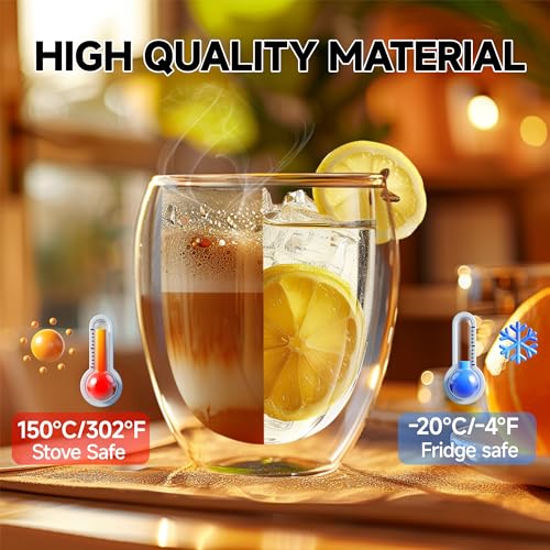 TECOHORS 8 Ounces Set of 4 Double Walled Glass Coffee Mugs Insulated Layer Coffee Cups Borosilicate Glass Espresso Double Insulated Clear Glass Coffee Mug for Hot Beverages - Image 3