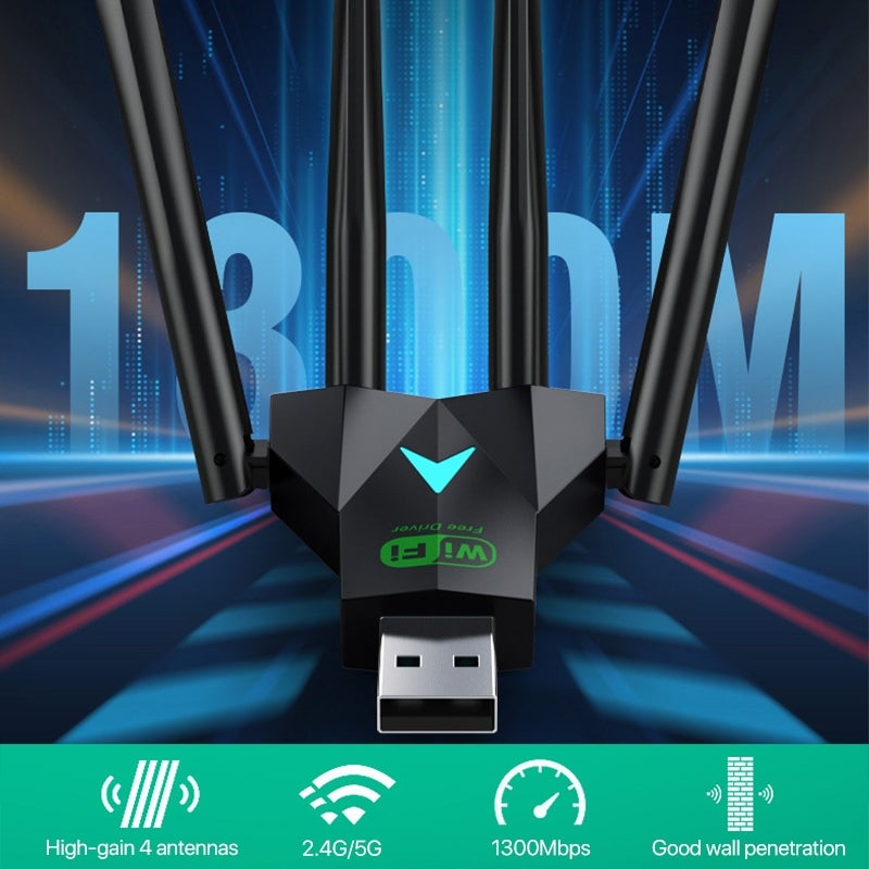 erorex 1300Mbps 5G Wireless Network Card Gigabit Dual Band Driver-Free Usb Wifi Receiver - Image 5