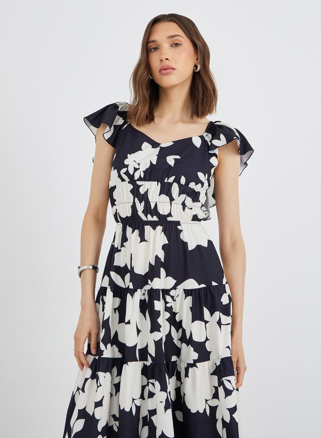 تايك تو فستان ميدي - بأكمام مكشكشة وطبعات زهور - Image 3