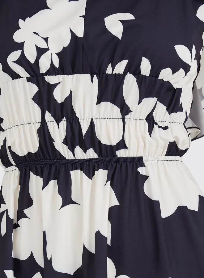 Take Two Take Two Floral Print Ruffle Sleeves A-Line Midi Dress