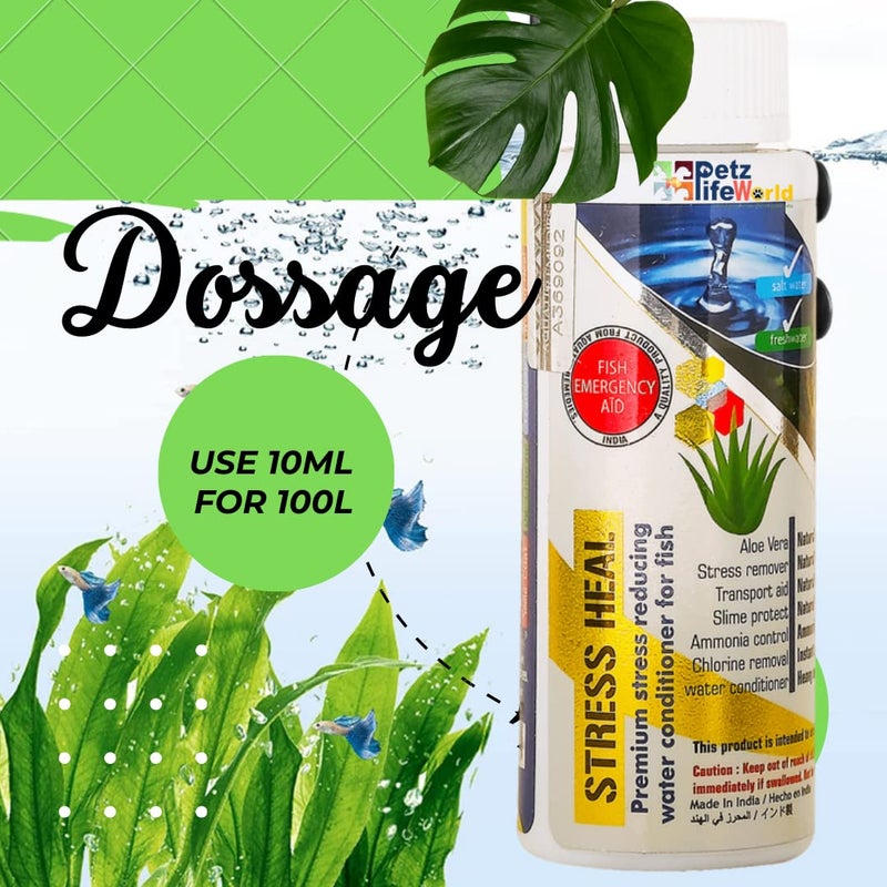VAYINATO Aquatic Remedies Stress Heal 100ML Aquarium Water Conditioner to Remove Chlorine,Ammonia|with Aloe Vera to Enchance Water and Fish Colour|Use it After Evey Water Chge to Reduce The Mortality (100 ML) - Image 3