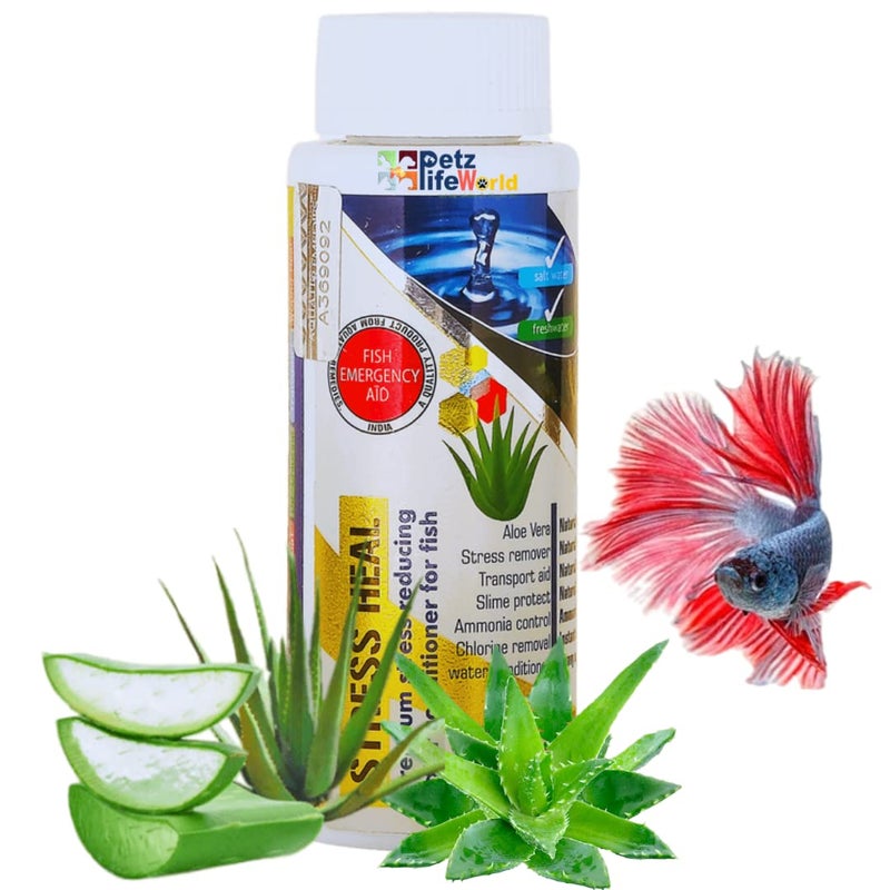 VAYINATO Aquatic Remedies Stress Heal 100ML Aquarium Water Conditioner to Remove Chlorine,Ammonia|with Aloe Vera to Enchance Water and Fish Colour|Use it After Evey Water Chge to Reduce The Mortality (100 ML) - Image 1