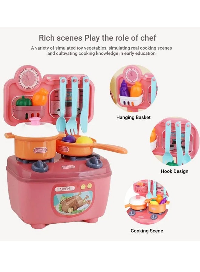 Kitchen Pretend Toy Set,,Kids Mini Kitchen Toys Simulation Cooking Set,Kids Kitchen Playset Mini Kitchen Toy Set, Toddlers Cooking Pretend Play Interactive Station, Kids Toy Kitchen Set with Play Sink, Spray, Realistic Light & Sound,With Kitchenware and Fruit Model for Girl and Boy ﻿ - Image 3