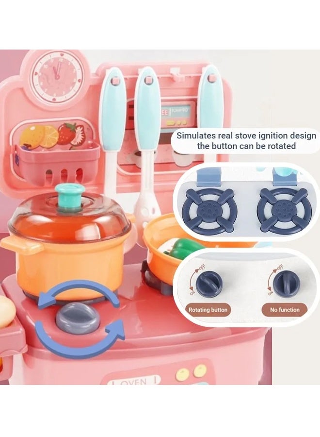 Kitchen Pretend Toy Set,,Kids Mini Kitchen Toys Simulation Cooking Set,Kids Kitchen Playset Mini Kitchen Toy Set, Toddlers Cooking Pretend Play Interactive Station, Kids Toy Kitchen Set with Play Sink, Spray, Realistic Light & Sound,With Kitchenware and Fruit Model for Girl and Boy ﻿ - Image 4