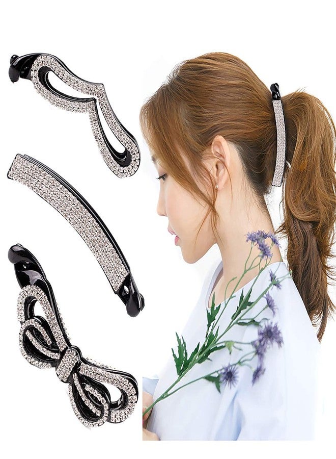 Fodattm Women Sparkly Cryrstal Rhinestone Banana Hair Clip Comb Ponytail Holder Fashion Hair Clincher Hair Claw Grip - Image 1