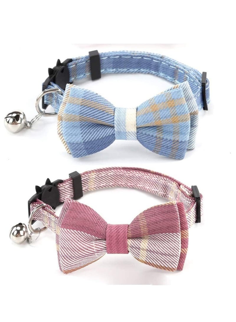 KASTWAVE Cat Collars Breakaway with   Bow Bell, 2 Pack Comes with Floral Bells，Stylish Design fits Boy Cats and Girl Cats, Adjustable Removable Bowtie Cat Collar for Cats Kittens - Image 1