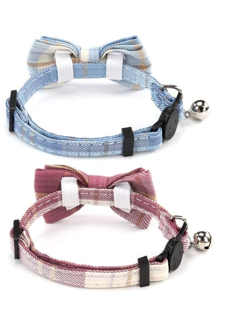 KASTWAVE Cat Collars Breakaway with   Bow Bell, 2 Pack Comes with Floral Bells，Stylish Design fits Boy Cats and Girl Cats, Adjustable Removable Bowtie Cat Collar for Cats Kittens - Image 2