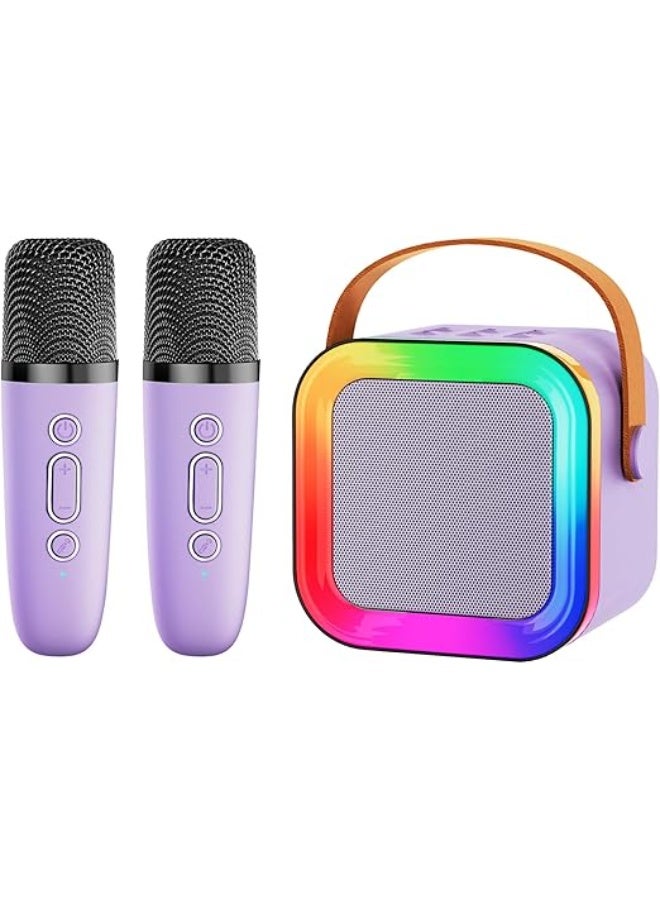 آلة الكاريوكي المحمولة للأطفال مع 2 ميكروفون لاسلكي - مكبر صوت بلوتوث بنظام إضاءة RGB وتأثيرات صوتية سحرية - تصميم مدمج ببطارية قابلة للشحن لهدايا الحفلات والمناسبات - Image 1