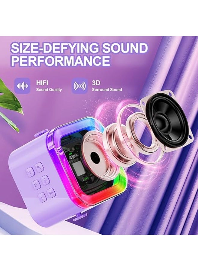 آلة الكاريوكي المحمولة للأطفال مع 2 ميكروفون لاسلكي - مكبر صوت بلوتوث بنظام إضاءة RGB وتأثيرات صوتية سحرية - تصميم مدمج ببطارية قابلة للشحن لهدايا الحفلات والمناسبات - Image 5