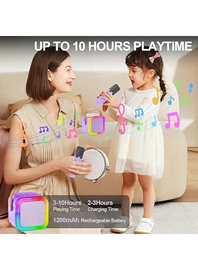 آلة الكاريوكي المحمولة للأطفال مع 2 ميكروفون لاسلكي - مكبر صوت بلوتوث بنظام إضاءة RGB وتأثيرات صوتية سحرية - تصميم مدمج ببطارية قابلة للشحن لهدايا الحفلات والمناسبات - Image 2