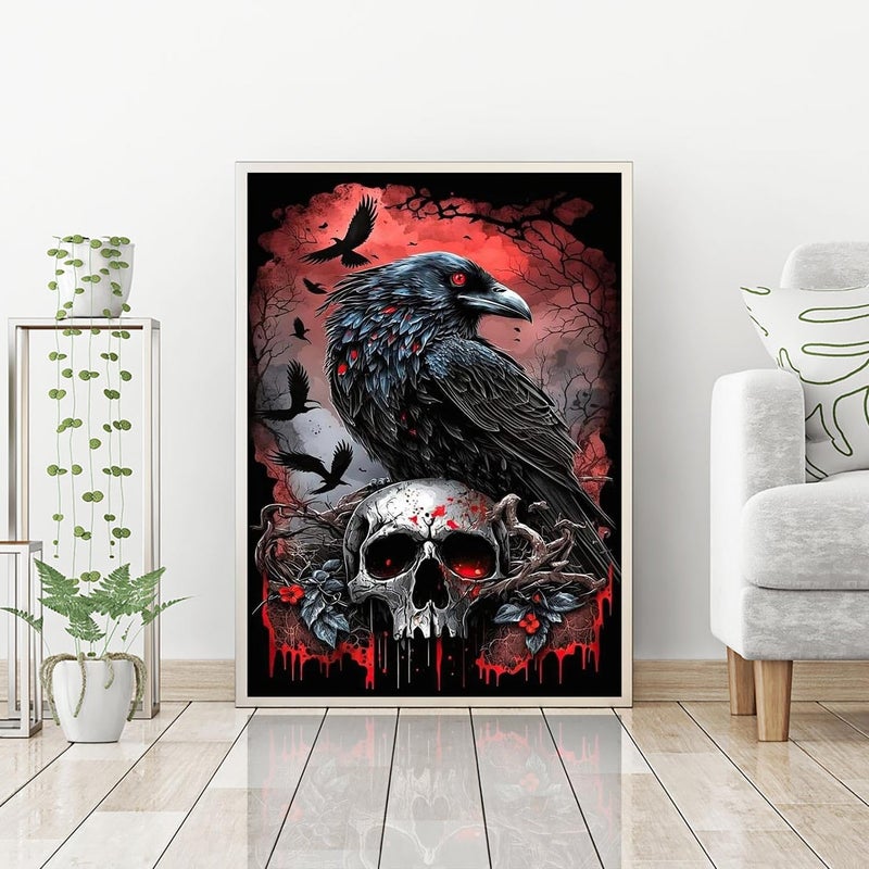 Mrnsiet Halloween Diamond Painting Kits for Adults, 5D Crow Diamond Painting for Beginner, DIY Full Drill Skull Diamond Art Kits for Home Wall Decor 12 x 16 Inch - Image 2