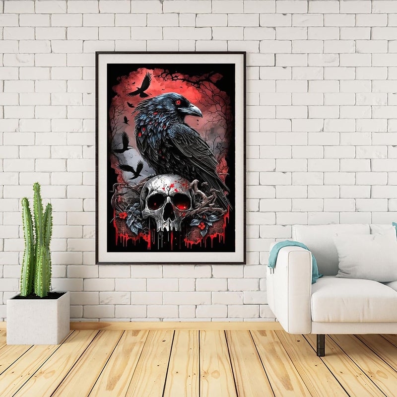 Mrnsiet Halloween Diamond Painting Kits for Adults, 5D Crow Diamond Painting for Beginner, DIY Full Drill Skull Diamond Art Kits for Home Wall Decor 12 x 16 Inch - Image 4