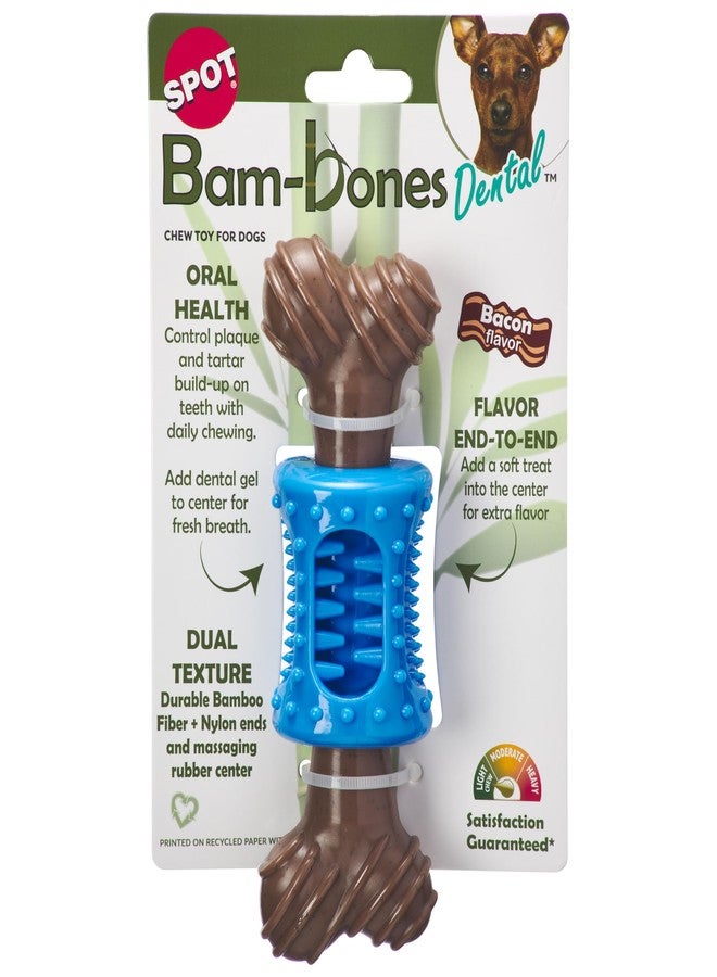 SPOT Bam-Bones Plus Dental Chew Bone - Bamboo Fiber & Nylon with a Massaging Rubber Center, Durable Long Lasting Oral Care Dog Chew for Moderate Chewers & Teething Puppies, 6.5in, Bacon Flavor - Image 1