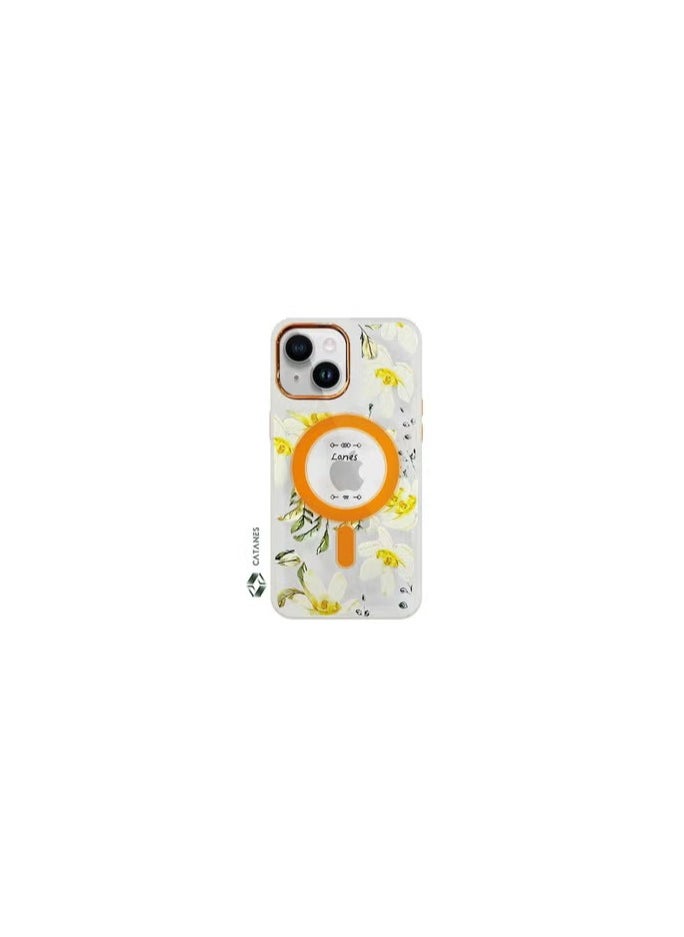 CATANES - Case for Apple iPhone 14 PLUS Romantique Floral Design Fashion Flower Compatible with MagSafe & Wireless Charging Cover YELLOW - Image 1