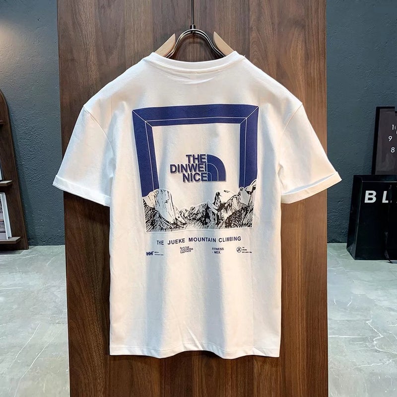 Social Spirit Guy Pure Cotton All-match Half-sleeve Trendy Mens Fashionable ins Style Simple T-shirt Cyber Trendy Handsome Personalized Short-sleeve White