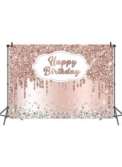 LENND Pink Rose Golden Birthday Party Backdrop, Glitter Diamonds Happy Birthday Background Girls Sweet 16 18th 21th Birthday Party Decorations ,Cake Table Banner Supplies 210 * 150cm  - Image 2
