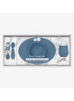 ezpz Ezpz Tiny Collection Set Sage 100% Silicone Cup, Spoon & Bowl With Built In Placemat For First Foods, Baby Led Weaning, Purees Designed By A Pediatric Feeding Specialist 6 Months above, Green (Indigo)  - Image 2
