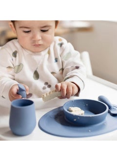 ezpz Ezpz Tiny Collection Set Sage 100% Silicone Cup, Spoon & Bowl With Built In Placemat For First Foods, Baby Led Weaning, Purees Designed By A Pediatric Feeding Specialist 6 Months above, Green (Indigo)  - Image 3
