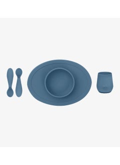 ezpz Ezpz Tiny Collection Set Sage 100% Silicone Cup, Spoon & Bowl With Built In Placemat For First Foods, Baby Led Weaning, Purees Designed By A Pediatric Feeding Specialist 6 Months above, Green (Indigo)  - Image 1