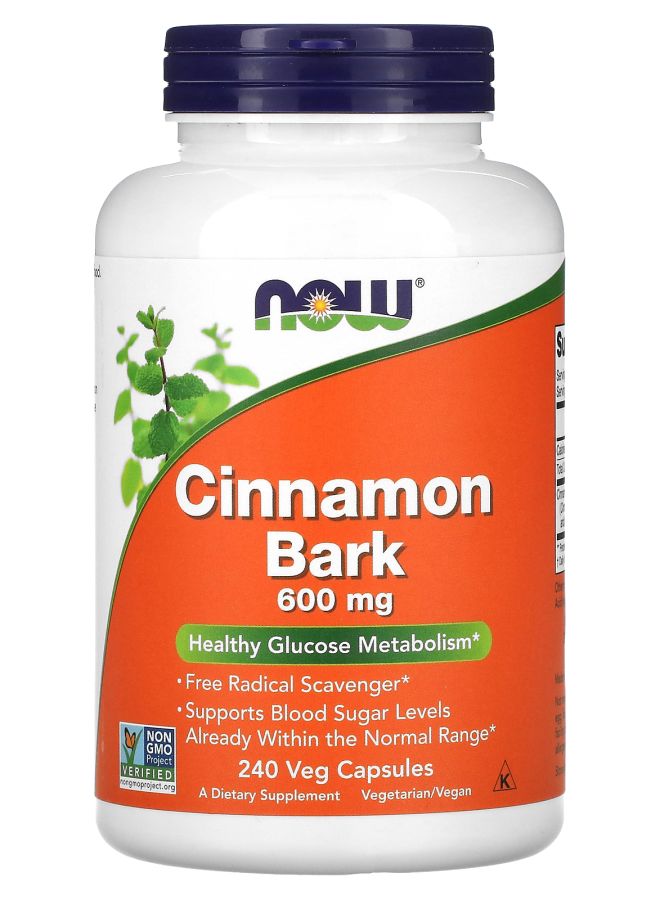 now Cinnamon Bark 600 mg 240 Veg Capsules