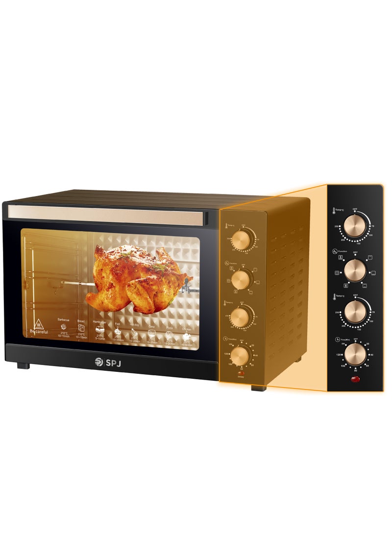 SPJ Electric Oven, 150L Oven, 2800W With 7 Power Levels, 70-250 °C Adjustable Temp., 120 Minutes Timer, 360° Motorised Rotisserie, Inner Lamp, Easy to Use, Color - Brown, EOW-BR150L04