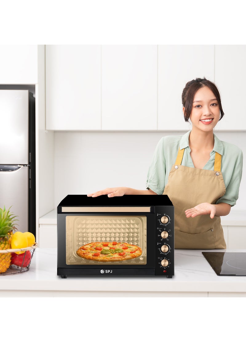 SPJ Electric Oven, 150L Oven, 2800W With 7 Power Levels, 70-250 °C Adjustable Temp., 120 Minutes Timer, 360° Motorised Rotisserie, Inner Lamp, Easy to Use, Color - Brown, EOW-BR150L04