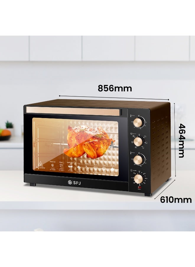 SPJ 150L Electric Oven 2800W with 360° Rotisserie, Inner Lamp, 70–250°C Temperature Control, 120-Min Timer, 7 Power Levels, Tempered Glass, Black & Brown - Image 3
