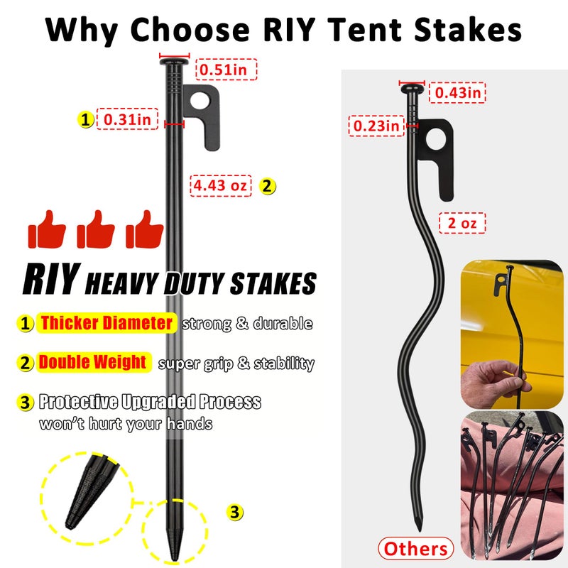 RIY 8 Pack Tent Stakes Heavy Duty 12 inch Steel Tent Pegs for Camping Unbreakable and Inflexible - Image 2